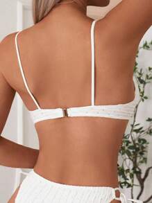 Swim Mod New Solid Color Knit Sweet & Cute Special Fabric Spaghetti Strap Underwire Gather Without PUSH UP Back Strap Single Top For Summer Beach Vacation - White - View 2