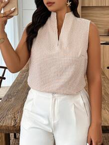 Weeklong 大码女式格子 V 领无袖休闲衬衫，夏季