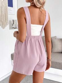 SHEIN 1 件孕妇纯色无袖连体裤，夏季时尚 - 卡其色 - 查看 2