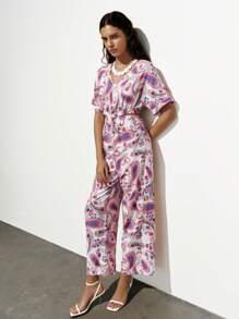 Lumivelle Open Crotch Design Printed Short Sleeve Jumpsuit For Women - Multicolor - View 4