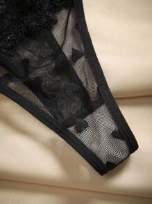 Charlaine 3 chiếc/gói quần lót ren chữ G cạp thấp cho nữ, họa tiết trái tim, định hướng ngẫu nhiên - màu đen - Xem 3