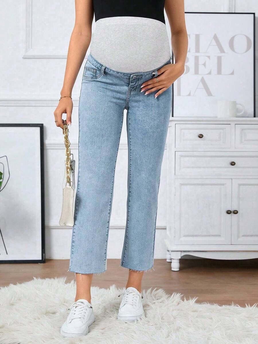 SHEIN Fashionable Maternity Jeans, Suitable For Summer - Light Wash - View 1