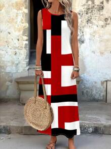 EMERY ROSE Casual Simple Color Block Pattern Dress For Women, Suitable For Summer,Bohemian Clothes Chic Dress - Multicolor - View 6