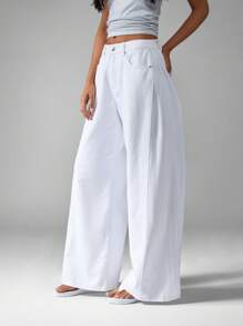 MISSGUIDED Relaxed Wide Leg Palazzo Style Denim Bottoms Trousers With Side Pockets Contemporary Design Breathable Everyday Bottoms Summer Spring Fashion
