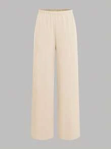 SHEIN Girlism Elegant Apricot Patchwork White Blouse Ruffled Long Sleeve & Wide Leg Pants Two Pieces Outfit, Vintage Style, Multi-Purpose Casual Wear For Teen Girls