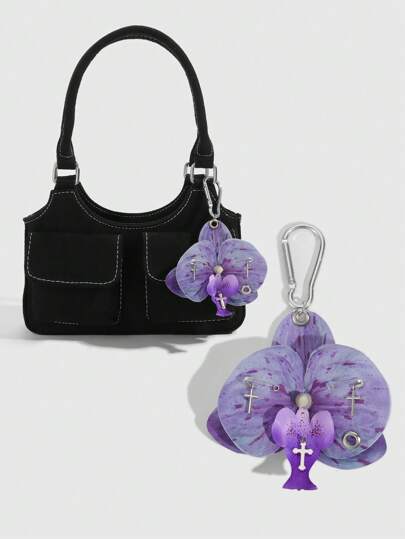 Fairycore 1 pièce Porte-clés accessoire à fleur d'orchidée violette élégant, convient pour la plage, le mariage, la fête des mères, un breloque de sac