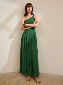 Ontre 2025秋冬女装，秋冬女装，返校季，万圣节，圣诞节，商务休闲，复古，优雅，百搭，基础款服装，纳什维尔服装，无袖，阔腿连体裤，波西米亚风，优雅阔腿，度假，海岛度假村，音乐节，不对称设计，性感时尚 - 綠色 - 查看 6