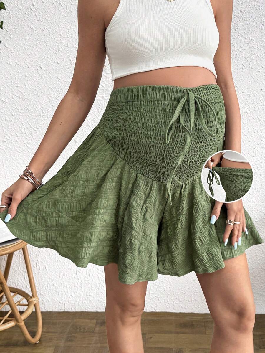 SHEIN Pantaloni scurți de Maternitate Solide, La Moda Pentru Vară - Menta verde - Vizualizare 1