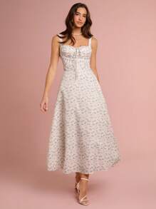 Enchnt Women's Off White Floral Sweetheart Collar Bowknot Princess Long Dress,Elegant Tea Party Summer Holiday Vacation,Prom Graduation Wedding Guest Dress - White - View 6