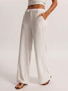 SHEIN BAE Women Plain Pocket Straight Leg Loose Casual Pants, Versatile Business Casual Woman,Cargo Pants