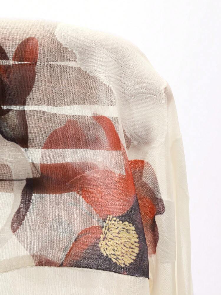 Floral Print Long Sleeve Wrap Front Tie Waist Lantern Sleeve Elegant Summer Vacation Women Blouse Shirt