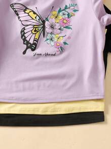 SHEIN Camiseta informal de manga corta con cuello redondo y estampado floral de margaritas para adolescentes, verano - Púrpura malva - Ver 5