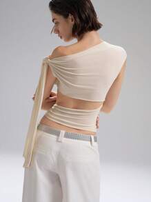 LYSMO 女士单肩双结花卉粉色上衣 - 2025 年春夏新品 - 杏色 - 查看 2