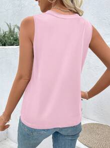 SHEIN LUNE Women's Summer Solid Color Button Design Tie Hem Camisole