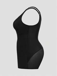 SHAPORA رومبير بمقاس إضافي بدون أكمام ذات لون أحادي وخياطة غير مرئية - الأسود - مشاهدة 6