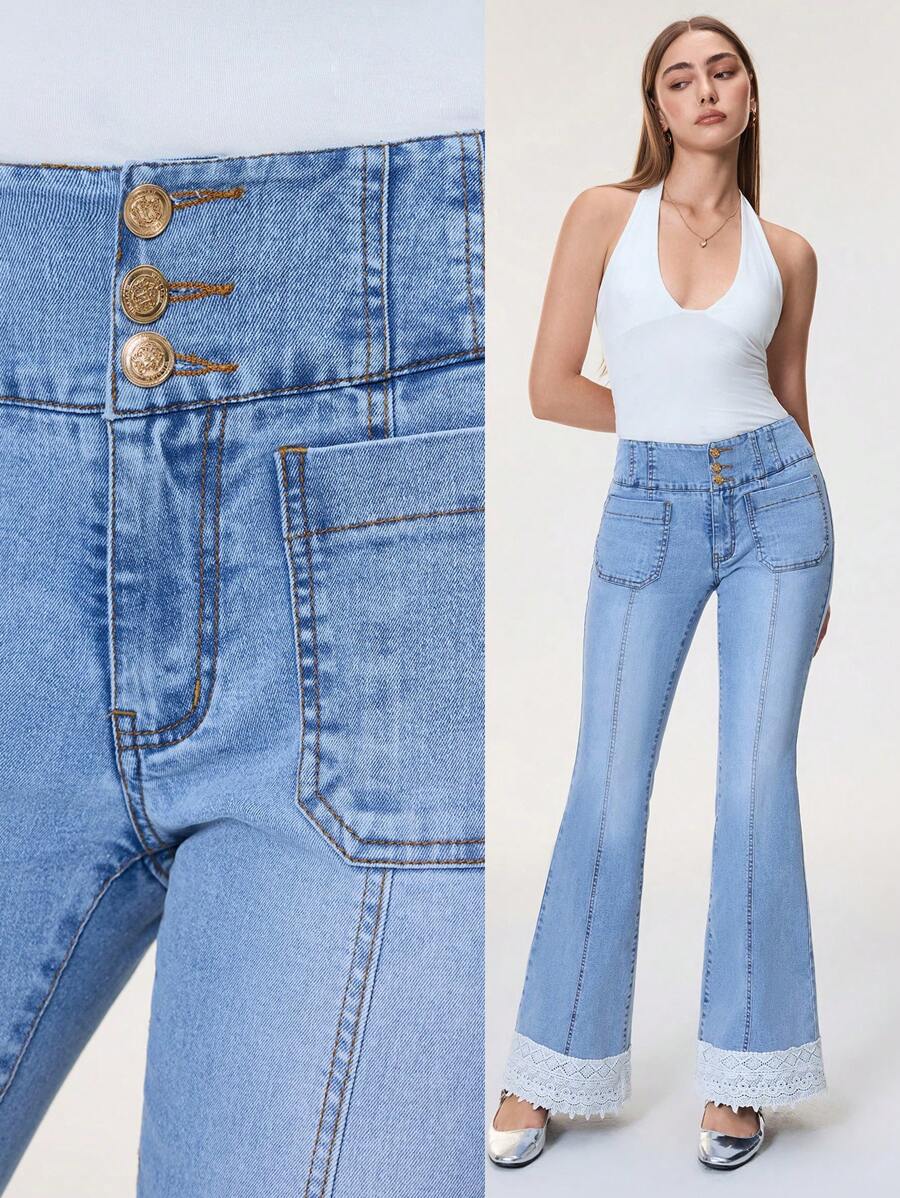SHEIN BAE Jeans en denim élégant évasé et casual pour sortir pour femmes