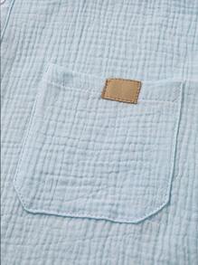 Manfinity Homme Men's Stand Collar Casual Short Sleeve Half Button Polo Shirt Summer - Baby Blue - View 7