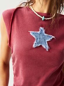 Bohemela Camiseta de punto y top sin mangas con escote redondo para tallas grandes - Burdeos - Ver 8