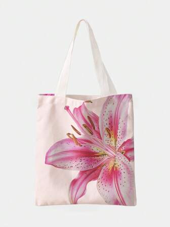 Kawaii Vielseitige Pendler- & Reise-Segeltuch-Tragetasche mit beidseitigem großem Blumenmuster, pink