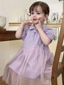 DAZY Baby Girls Summer Elegant Casual Mesh Patchwork Mid-Length Dress Toddler Girls Clothes - Purple - View 1