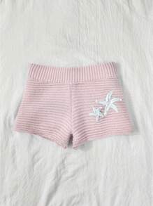 Elamini Y2K Style Hand-Crocheted Sea Star Textured Women Knitted Shorts - Baby Pink - View 4