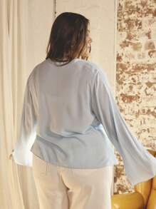 Aralina Plus Size Women Casual Solid Color Ruffle Trim Blouse - Baby Blue - View 2