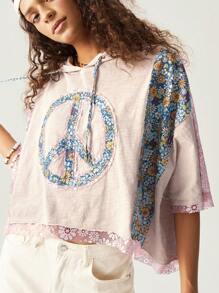 Bohemela 大码女式休闲宽松抽绳雏菊印花连帽 T 恤