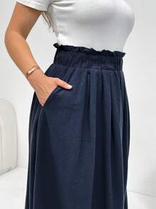 SHEIN Essnce 大码女式休闲夏季半身裙，伞裙女式夏季服装 - 藏蓝色 - 查看 6