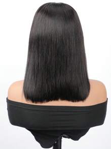 Glueless Layered Straight Wig Bob Wig With Bangs Human Hair 4x4 Pre-Cut Lace Glueless Wigs Silk Bob Wig Wear And Go Breathable Short Bob Wigs 1B# Natural Black Bob Wig 10-14 Inch - SNatural - View 4
