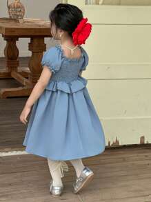 DAZY Young Girl Ruffled Bubble Short Sleeve Dress For Girls, Summer - Blue - View 6