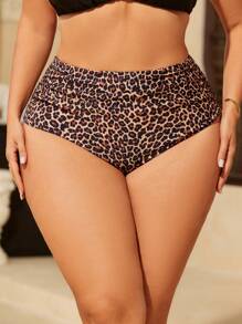Swim Lushoire Plus Size Women Leopard Print Ruffle Detail Bikini Bottom Leopard Shorts Animal Print Swim Bottoms Swimsuit Bottoms For Women