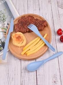 SHEIN 3Pcs/Set Portable Cutlery Set, Thickened Plastic Cutlery, Forks And Spoons, Reusable, Suitable For Travel, Restaurants, Students, Gift Sets Christmas For Holiday Gift Giving, Lunch Box,Storage Containers - Beige - View 6