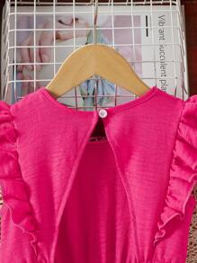 SHEIN Sparklyn Girls' Casual All-Match Versatile Ruffle Hem Hollowed Back Drawstring Waist Long Pants Jumpsuit, Suitable For Beach Vacation & Everyday Wear Ruffle Jumpsuit