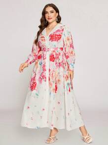 Graceveil Váy chữ A in hoa tay dài cỡ lớn thiết kế theo phong cách Ả Rập - Nhiều màu - Xem 4