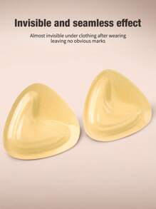 SHEIN Double-Sided Adhesive Padded Triangle Seamless Push-Up Bra Insert Petals Boob Pad, Thicker To Enhance Cleavage - Apricot - View 4