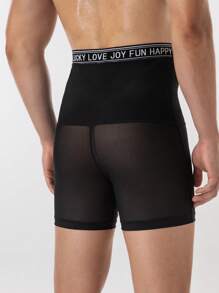 Men's Letter Tape Contrast Mesh Breathable Shorts, Shaping Bottoms