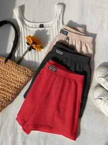 Comfortcana Bộ quần short ống rộng dệt cotton dành cho nữ, mùa hè - Đỏ - Xem 4