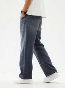 Teen Boy Light Blue Washed Classic Simple Versatile Wide Leg Jeans, Loose & Comfortable - Medium Wash - View 4