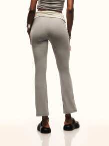 TypaGal Contrast Color Pleated Sporty Casual Skinny Yoga Pants - Grey - View 4