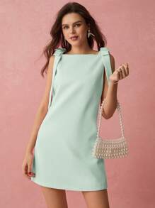 Enchnt 春夏浪漫女士薄荷绿蝴蝶结无袖可爱迷你连衣裙，甜美优雅，适合度假、约会、节日、派对、毕业典礼、婚礼宾客和海滩，舞会礼服，女士夏季连衣裙，女士太阳裙，夏季服装，优雅派对连衣裙，商务休闲女士商务女装 - 薄荷綠 - 查看 4