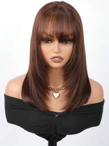 Glueless Layered Straight Wig Bob Wig With Bangs Human Hair 4x4 Pre-Cut Lace Glueless Wigs Silk Bob Wig Wear And Go Breathable Short Bob Wigs 4# Chocolate Brown Bob Wig 10-14 Inch - S4 - View 3