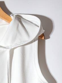 SHEIN Clasi Áo nỉ trùm đầu không tay có mũ trùm đầu in chữ kim loại dành cho nữ, tốt nghiệp, giáo viên, trở lại trường, mùa thu - Đen và trắng - Xem 4