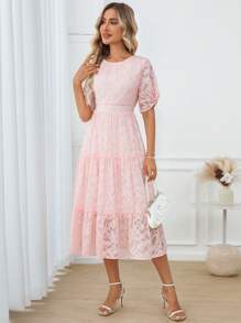 EMERY ROSE Women's Long Solid Color Short Sleeve Dress, Fashionable For Summer - Pink - View 4