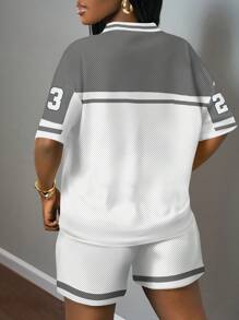 Slaydiva 2 件套女士 23# 针织休闲老鹰图案短袖 T 恤和短裤套装，适合夏季