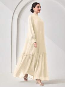 Veilorie Robe couleur unie élégante à col montant pour femme - Nude - Voir 2