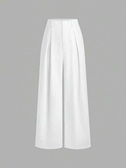 Sweetra Women's Vintage Elegant Color Woven Jacquard Pleated Wide Leg Pants, For Autumn/Winter Fall Cloth For Women