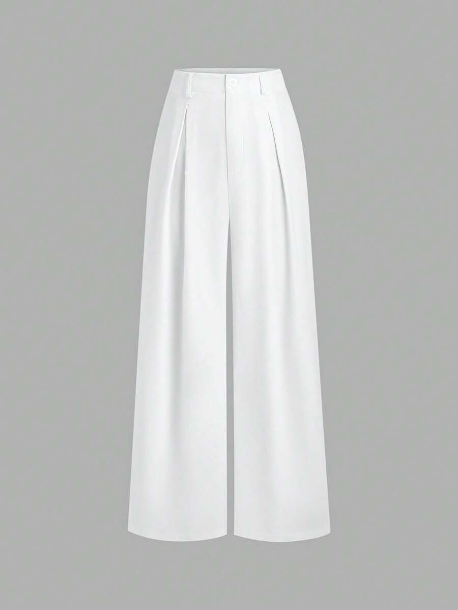 Sweetra Women's Vintage Elegant Color Woven Jacquard Pleated Wide Leg Pants, For Autumn/Winter Fall Cloth For Women