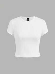 SHEIN EZwear 4pcs Set Casual Minimalist Nautical Style Navy Blue Stripe Short Sleeve Cropped Fitted T-Shirt For Summer Holiday Suitable For Going Out - Multicolor - View 4