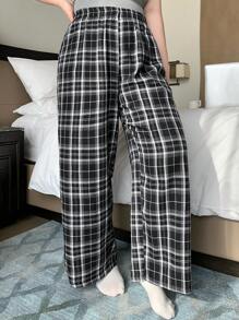 Dazy Plus Pantalones de pijama de talla grande con cintura elástica, estampado de tartán y diseño holgado, para todas las estaciones