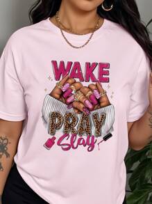 INAWLY T-shirt court à col rond sexy pour femme avec lettres de l'alphabet et graphique de main. Hauts graphiques pour femme